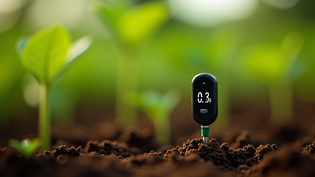 Mullavõtja, mis mõõdab niiskusprotsenti, paigutatud kasvuhoone mullaosale, detailne lähedalt