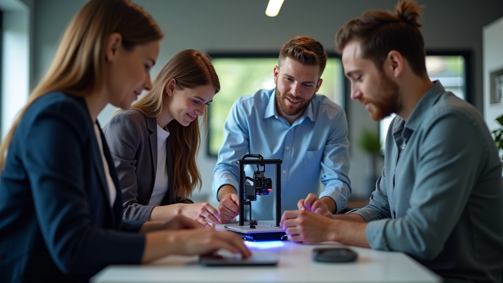 Inimesed osalevad 3D-printimise töötoal digikeskuses, katsutavad seadet ja vaatavad printimise protsessi