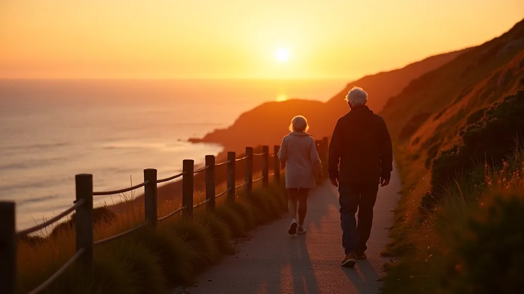 Older adults enjoying a gentle coastal cliff walk with ocean views